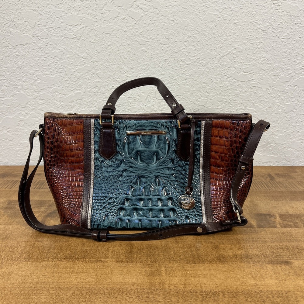 Brahmin Asher Ivy Figaro Melbourne Crocodile Embossed Tote‎ Shoulder Bag Purse